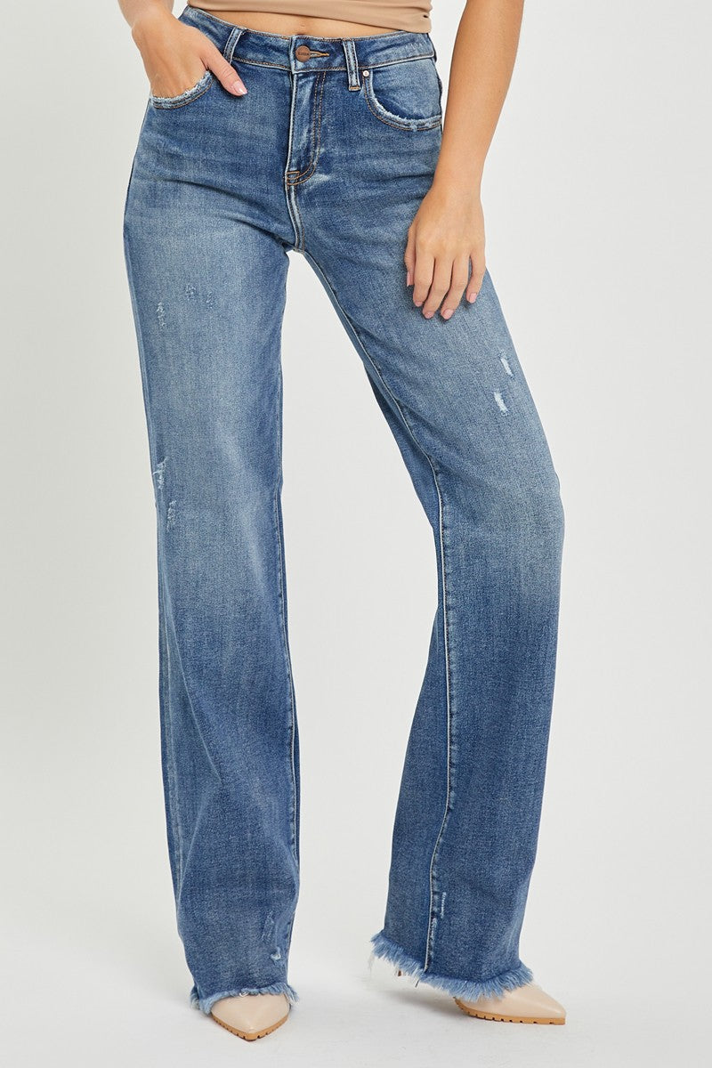 Risen High Rise Frayed Hem Jeans