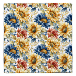 Eco-friendly washcloth with sunflowers and other flowers on a white background