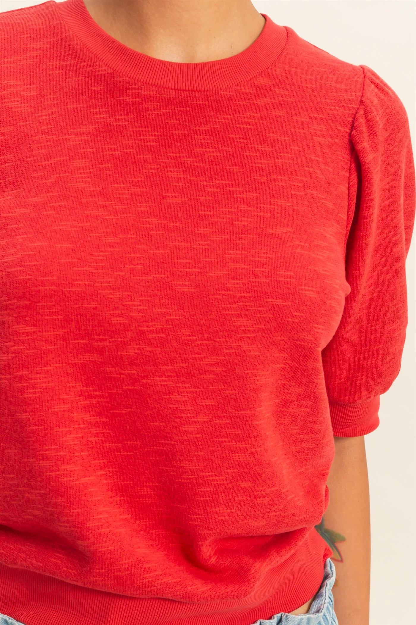 Puff Short Sleeve Crew Neck Top