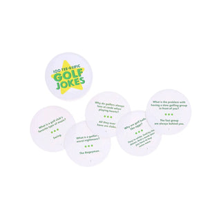 Set of golf joke cards with humorous text on a white background