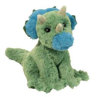 Roarie Mini Soft Dino Triceratops stuffed animal plush by Douglas in green and blue colors