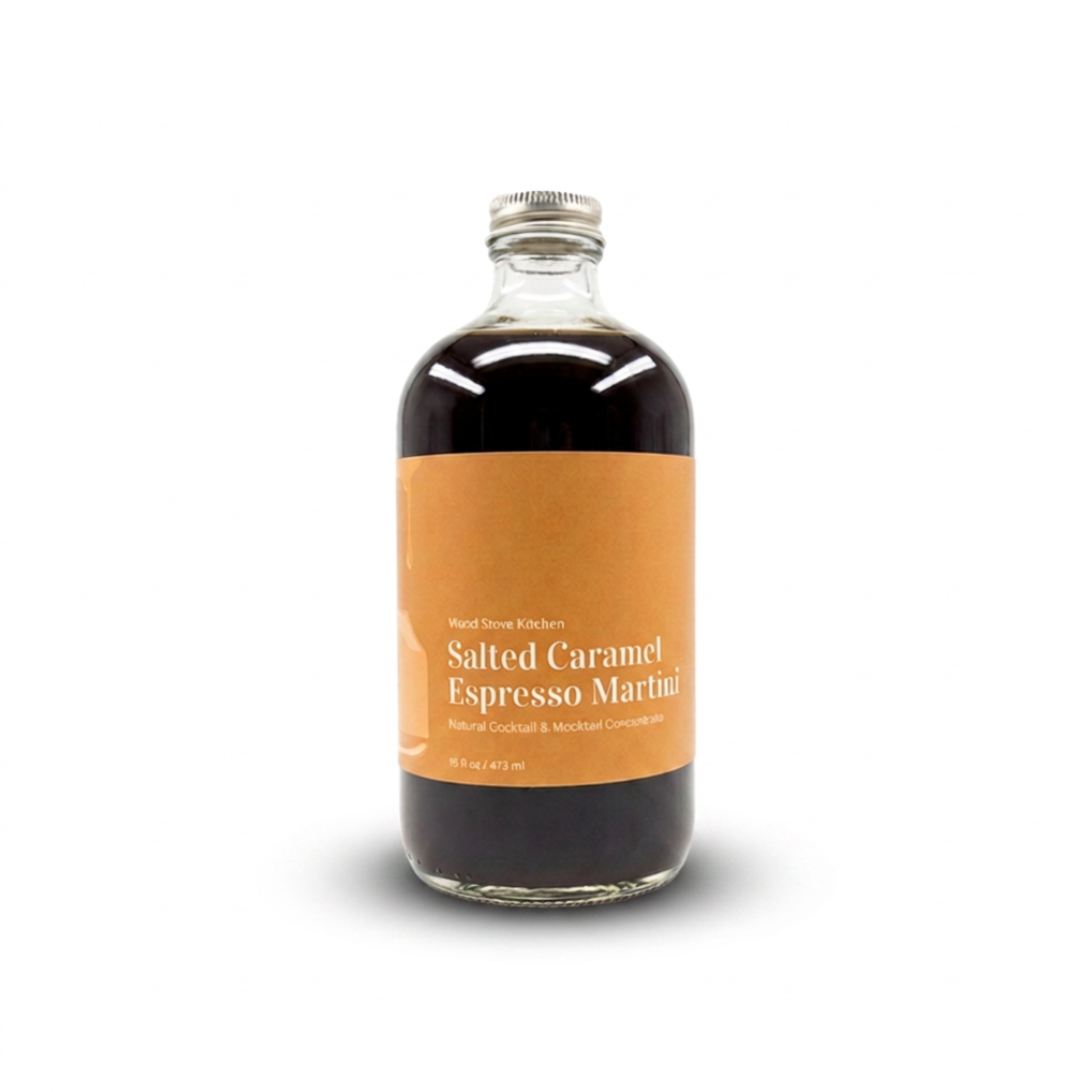 Salted Caramel Espresso Martini Mixer 16 fl oz by Wood Stove Kitchen — small-batch espresso martini mixer with salted caramel, no artificial ingredients, made in Vermont USA
