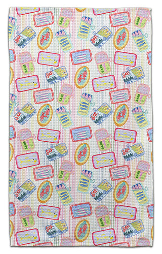 Colorful sardines print eco-friendly kitchen towel made from recycled materials