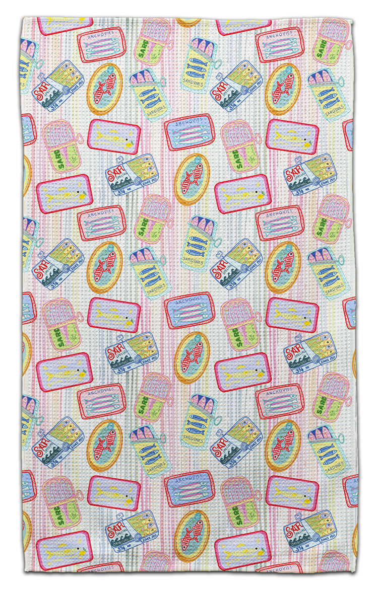 Colorful sardines print eco-friendly kitchen towel made from recycled materials