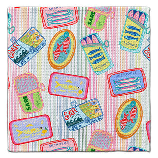 Colorful sardines print eco-friendly washcloth made from recycled materials