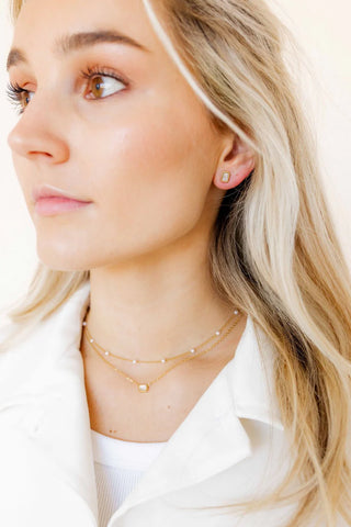 Madison Gold Clear Rectangular Screwback Stud Earrings