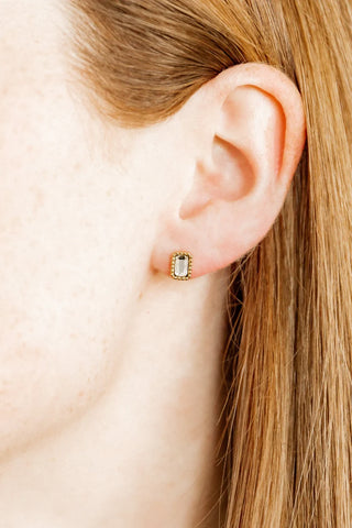 Madison Gold Clear Rectangular Screwback Stud Earrings