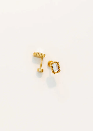 Madison Gold Clear Rectangular Screwback Stud Earrings