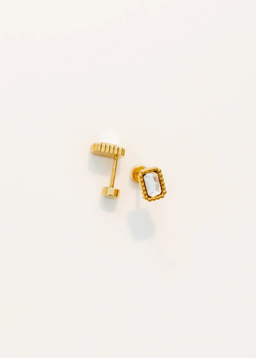 Madison Gold Clear Rectangular Screwback Stud Earrings
