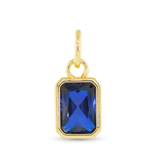 September birthstone charm with sapphire blue faceted stone and 18K gold dipped setting