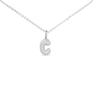 Sterling silver dipped necklace with sparkling cubic zirconia Letter C initial pendant on delicate chain