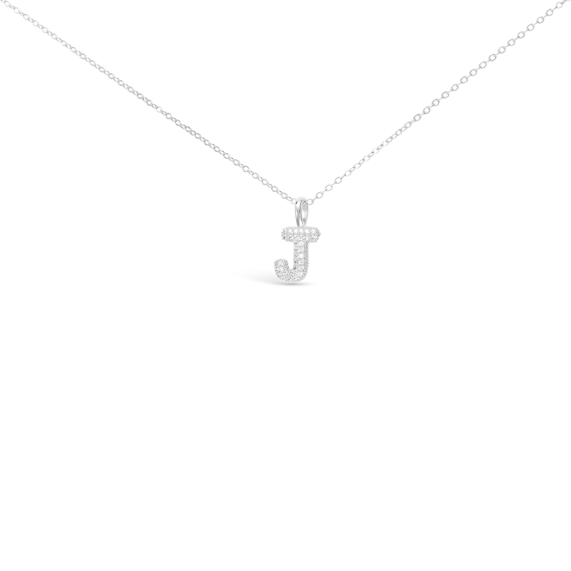 Sterling silver dipped necklace with sparkling cubic zirconia Letter J initial pendant on delicate chain