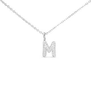 Sterling silver dipped necklace with sparkling cubic zirconia Letter M initial pendant on delicate chain
