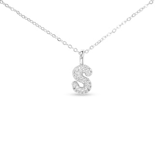 Sterling silver dipped necklace with sparkling cubic zirconia Letter S initial pendant on delicate chain