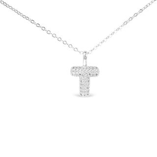 Sterling silver dipped necklace with sparkling cubic zirconia Letter T initial pendant on delicate chain