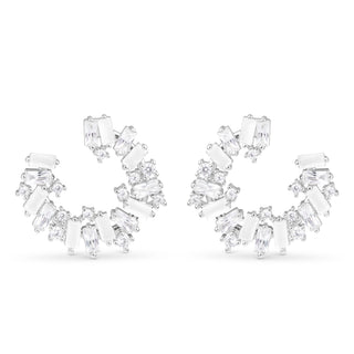 silver open circle earrings with mixed cubic zirconia stones