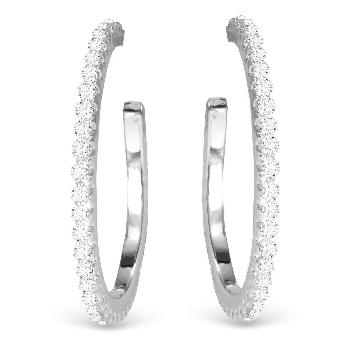silver slim hoop earrings with micro pavé cubic zirconia stones