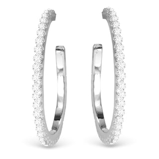 silver slim hoop earrings with micro pavé cubic zirconia stones