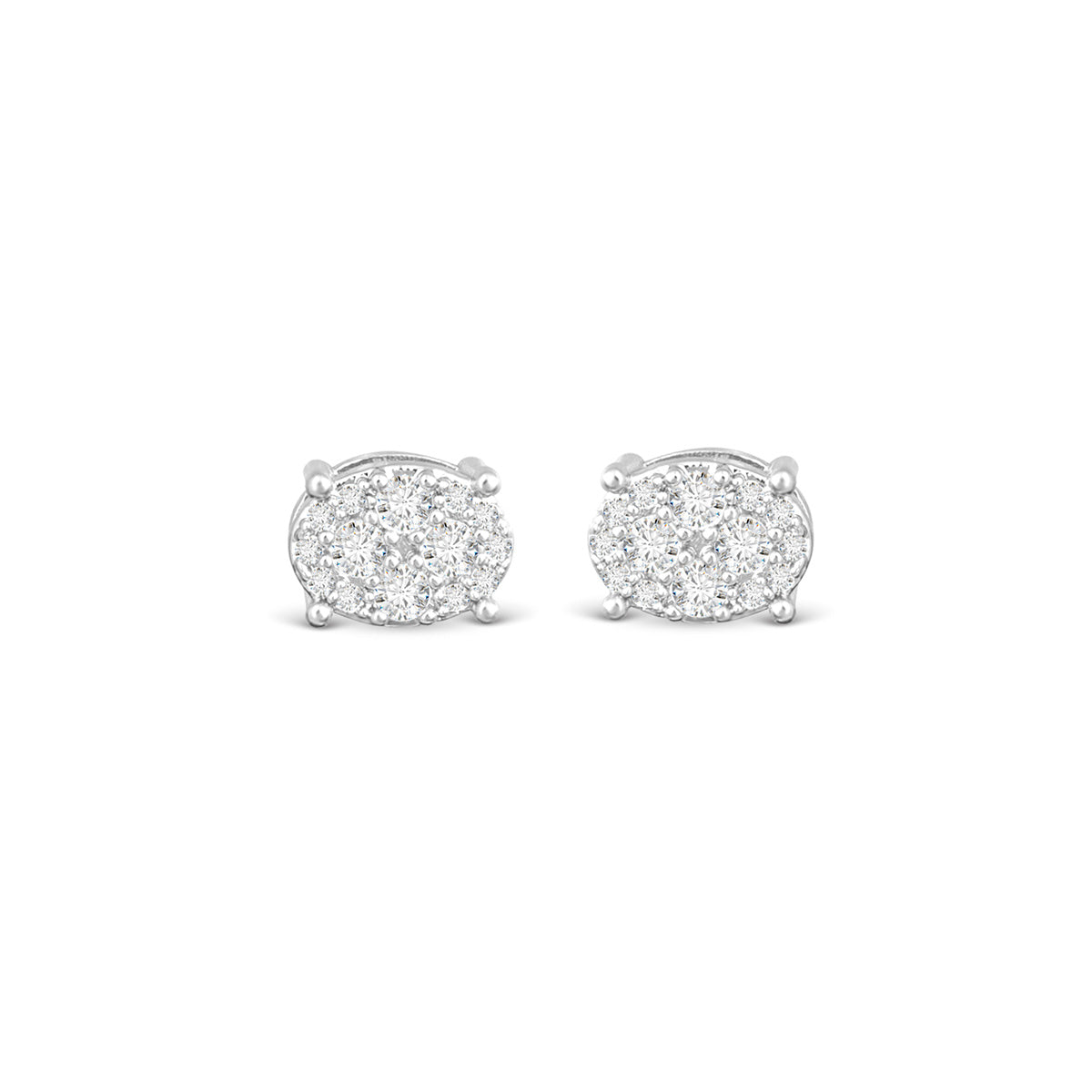 silver oval stud earrings with pave cubic zirconia sparkle