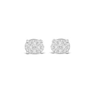 silver oval stud earrings with pave cubic zirconia sparkle