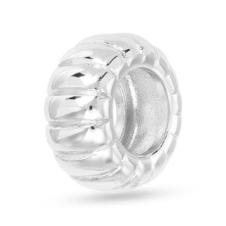 Sterling silver dipped silver ribbed round charm for Add-A-Charm necklaces and bracelets