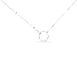 silver station bead chain necklace with front charm clasp
