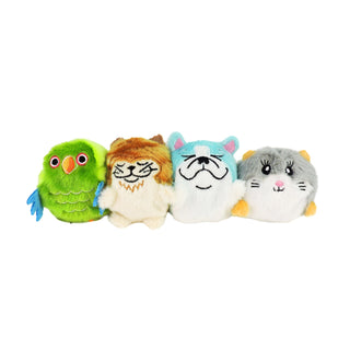 Four Sugar Skwisheez plush slow-rise squishy sensory toy characters