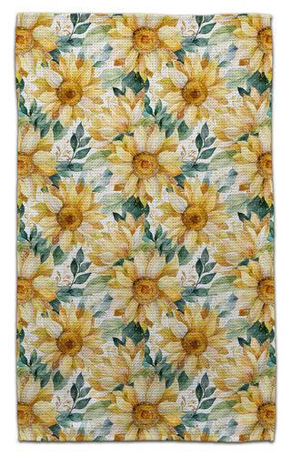 Sunflowers with Leaves eco-friendly waffle weave kitchen towel featuring watercolor sunflower floral pattern