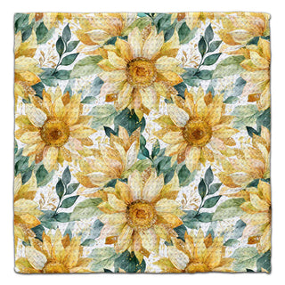 Sunflowers with Leaves eco-friendly waffle weave washcloth featuring watercolor sunflower floral pattern