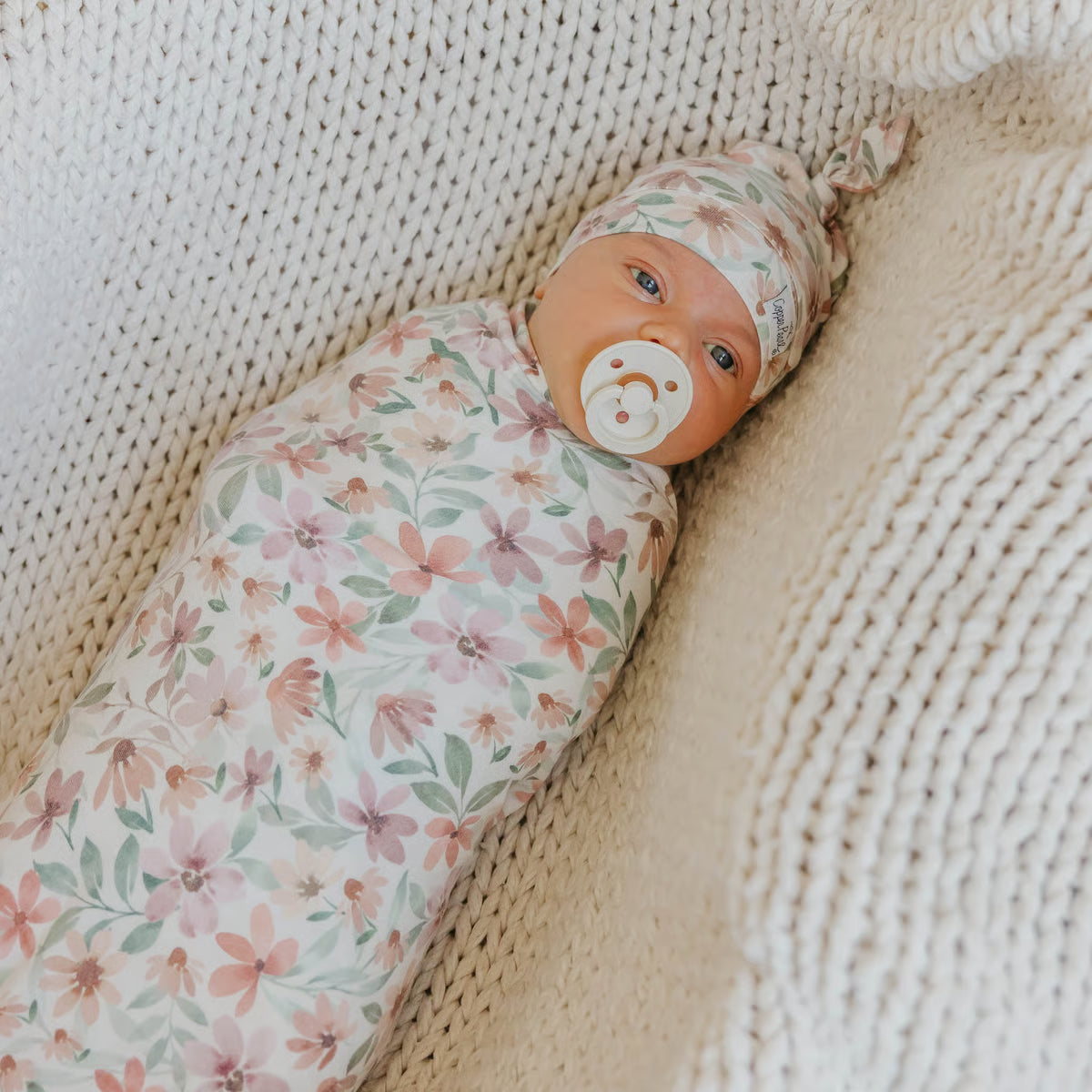 Natalie Knit Swaddle Blanket – Floral Baby Swaddle | Copper Pearl