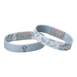 Tap To Pray River Rock Camo Aspen reversible Bible verse wristband bracelet with cross detail