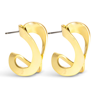 gold folded hoop earrings sculptural polished design