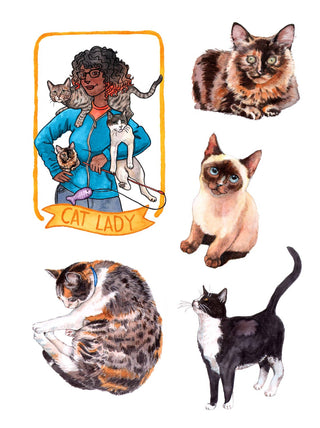 The Cat's Meow Sticker Book featuring over 100 colorful cat stickers illustrated by Megan Lynn Kott