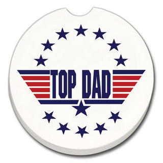 Top Dad patriotic absorbent stone car coaster with red white and blue design