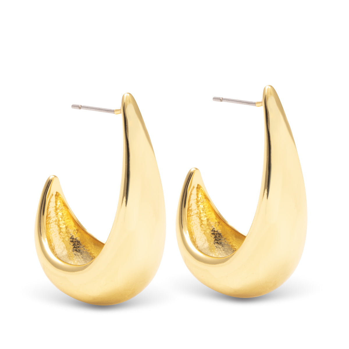 gold polished teardrop huggie hoop earrings