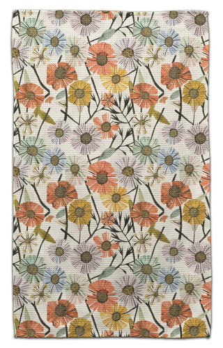 Vintage floral eco-friendly waffle weave kitchen towel featuring colorful watercolor wildflowers