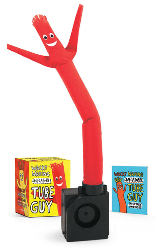 Mini Wacky Waving Inflatable Tube Guy desk toy with fan-powered base and collectible mini book