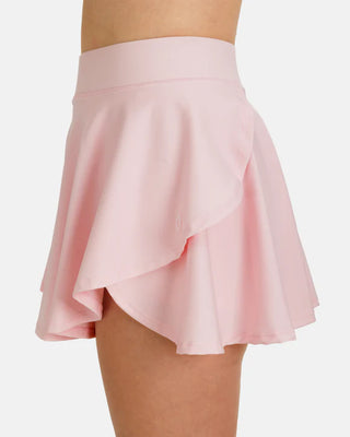 Women’s blush tiered flare athletic skort by Waggle with built-in compression shorts