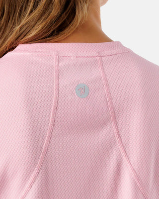 Women’s dusty pink short sleeve performance athletic shirt by Waggle with lightweight breathable fit