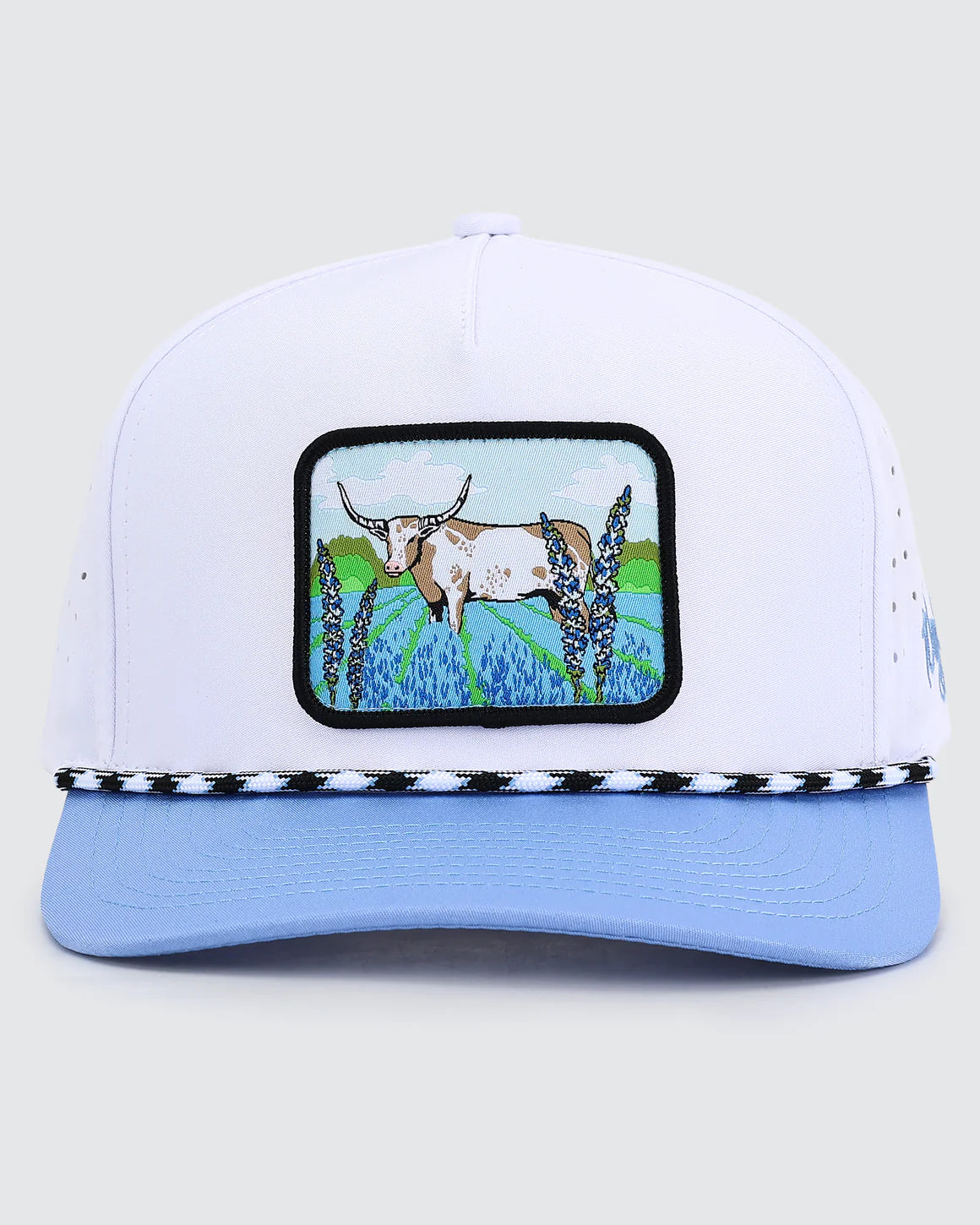 Waggle Hill Country snapback hat with western steer and bluebonnet patch