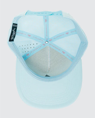 Light blue cap with a brand logo on the back against a white background