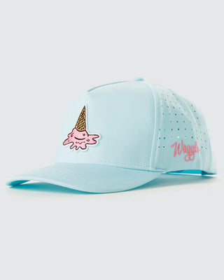 light blue youth snapback hat with ice cream graphic Waggle