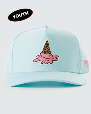 light blue youth snapback hat with ice cream graphic Waggle