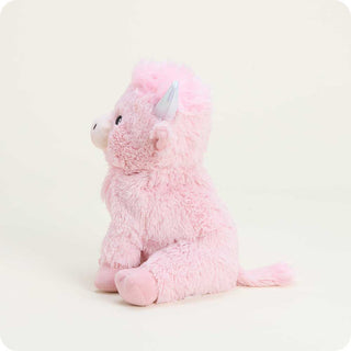 Warmies Pink Highland Cow plush stuffed animal with soft pink fur, lavender scent, and microwavable warming comfort side view