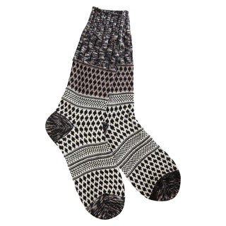 Women's Weekend Gallery Textured Crew Socks in Nightfall Multi featuring black, ivory, and charcoal mixed patterns in a cozy crew length.