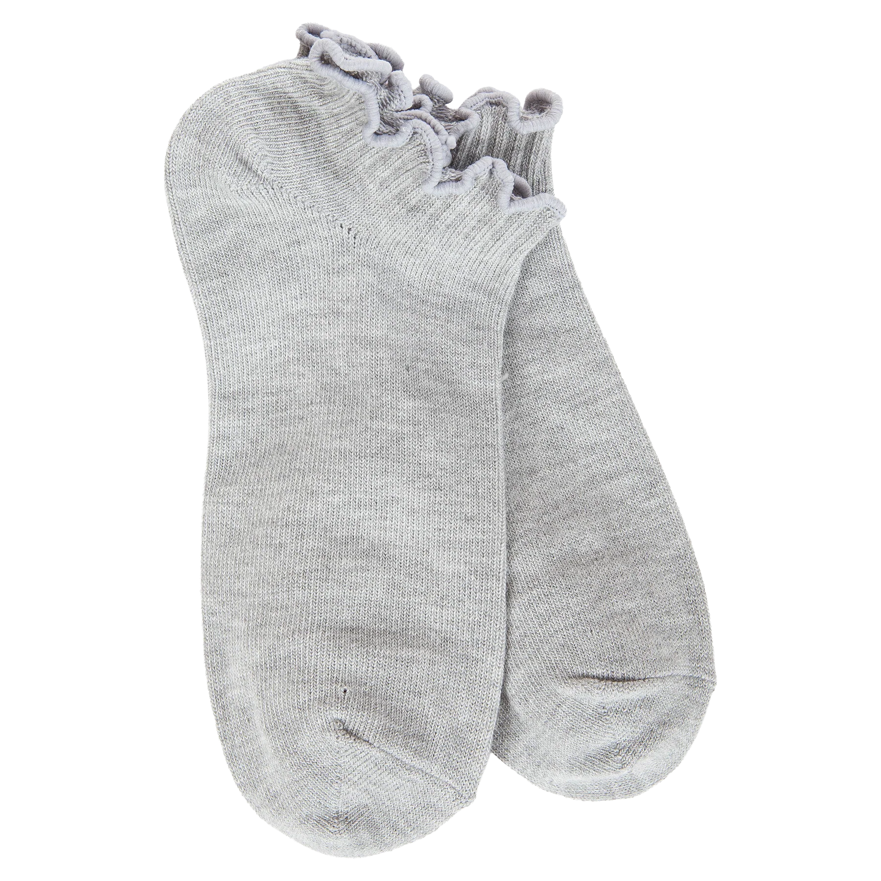 Women's heather grey low-cut socks featuring a soft ruffle cuff made from a lightweight modal blend for everyday comfort.