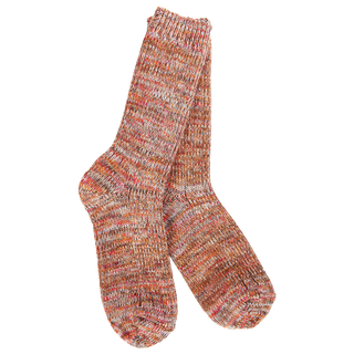 Women's Weekend Missoni crew socks in the Spice colorway featuring a warm marled knit blend of cinnamon, rust, camel, cream, and coral tones.