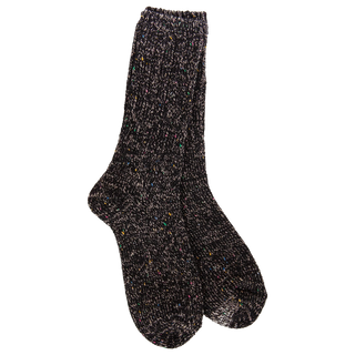 Women's Weekend Ragg Crew Socks in Moonlit featuring a charcoal ragg knit with colorful flecks and an ultra-soft crew-length design.