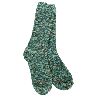 Women's Weekend Ragg Crew Socks in Woodland featuring an ultra-soft marled knit in green and tan tones with a cozy crew-length fit.