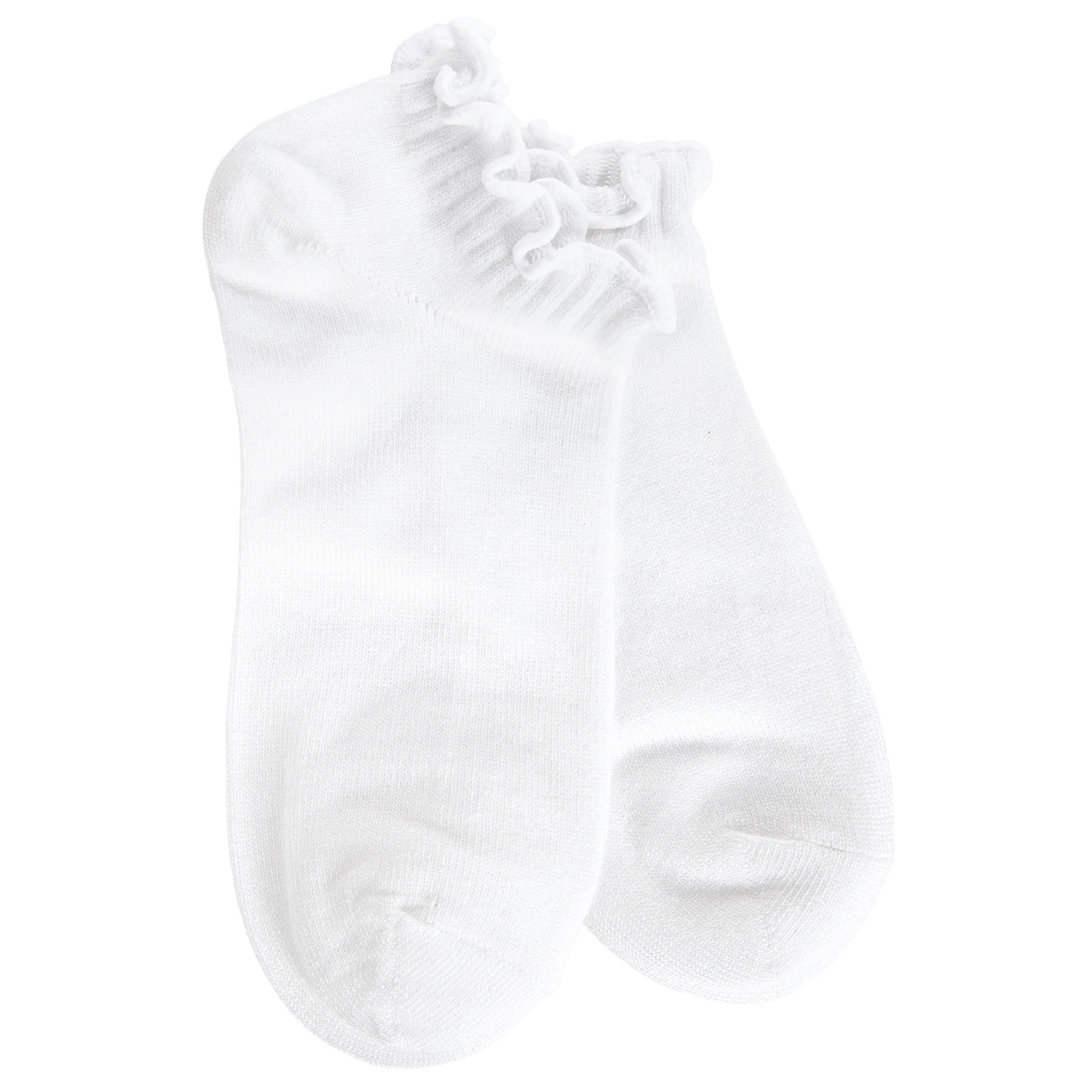 Women's white low-cut socks featuring a delicate ruffle cuff made from a soft modal blend for everyday comfort.